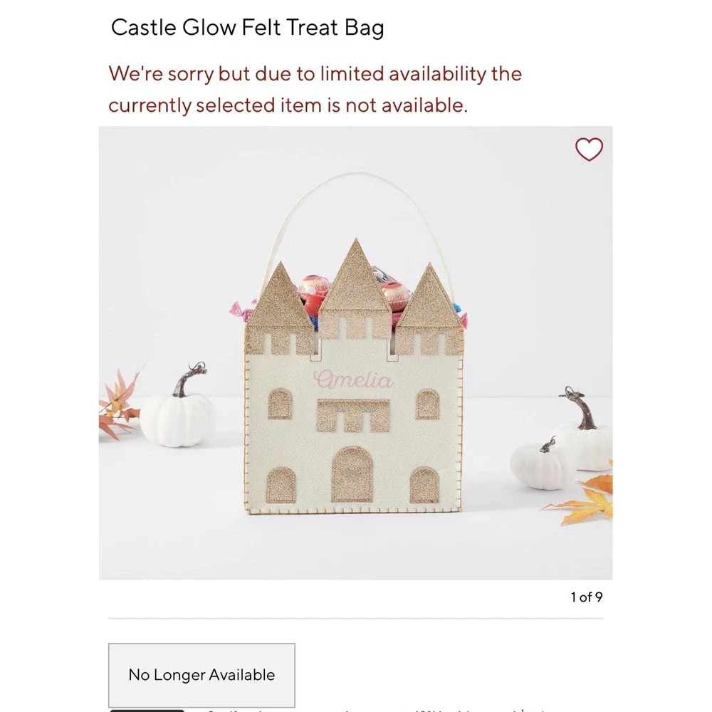Pottery Barn Glow in the Dark  Halloween Castle Trick or Treat Bag NWT Princess